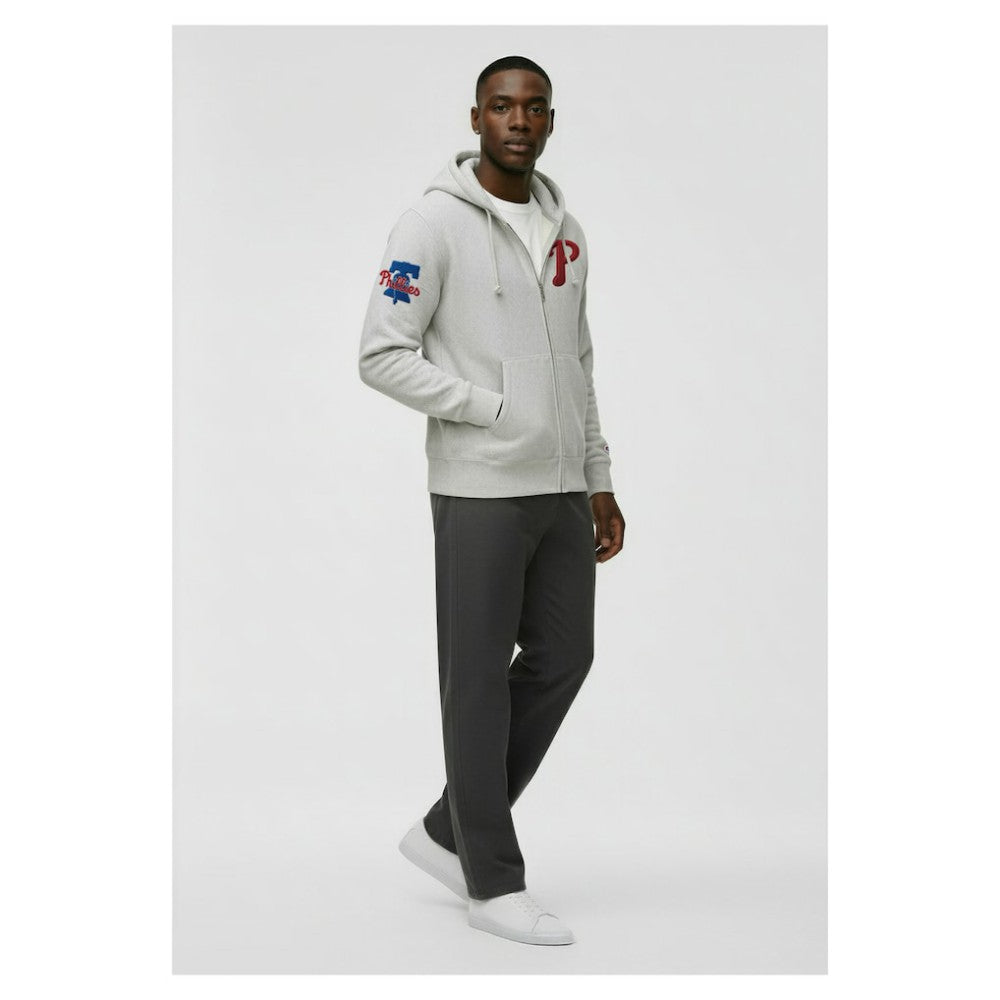 Philadelphia Phillies Champion Reverse Weave Chenille Full-Zip Hoodie - Gray Hoodies