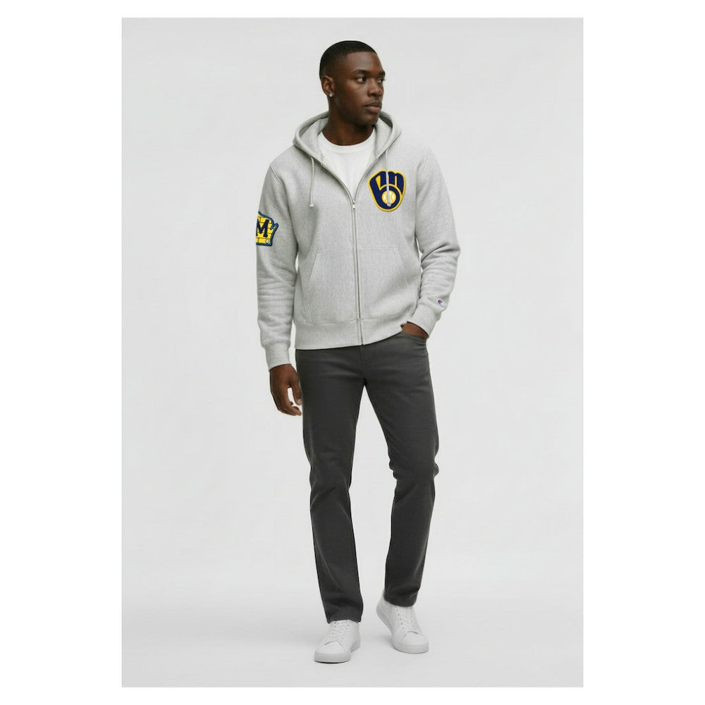 Milwaukee Brewers Champion Reverse Weave Chenille Full-Zip Hoodie - Gray Hoodies