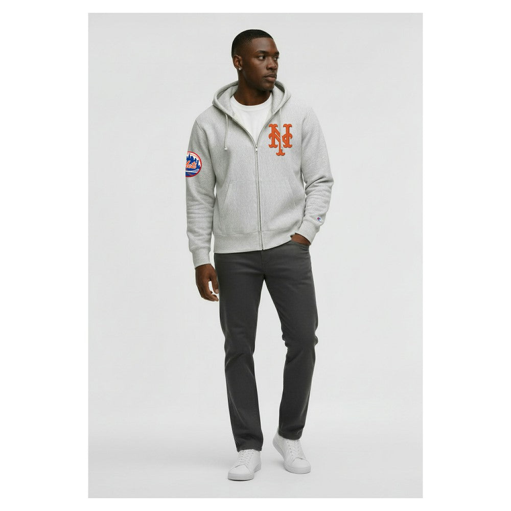 New York Mets Champion Reverse Weave Chenille Full-Zip Hoodie - Gray Hoodies