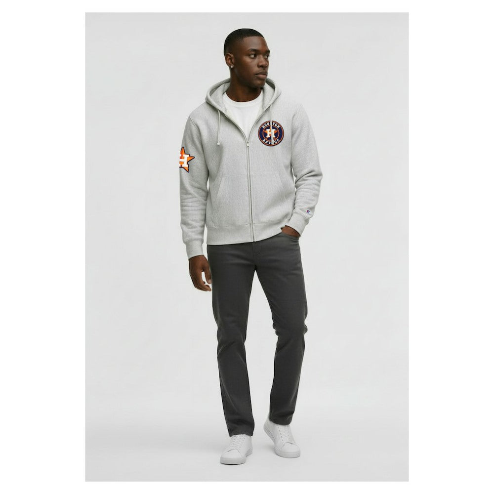 Houston Astros Champion Reverse Weave Chenille Full-Zip Hoodie - Gray Hoodies