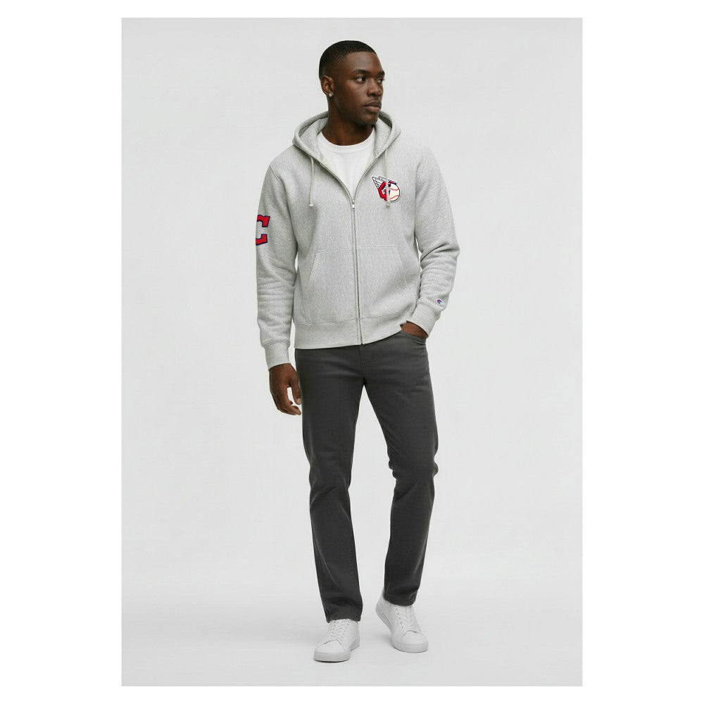 Cleveland Guardians Champion Reverse Weave Chenille Full-Zip Hoodie - Gray Hoodies