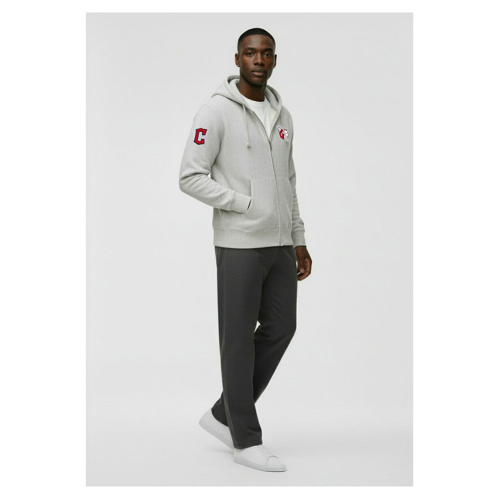 Cleveland Guardians Champion Reverse Weave Chenille Full-Zip Hoodie - Gray Hoodies