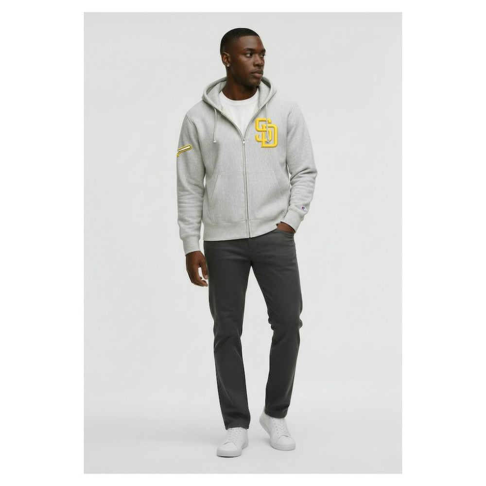 San Diego Padres Champion Reverse Weave Chenille Full-Zip Hoodie - Gray Hoodies