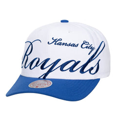 Kansas City Royals Mitchell & Ness Unisex XL Script Pro Crown Snapback Hat - White/Royal Hats