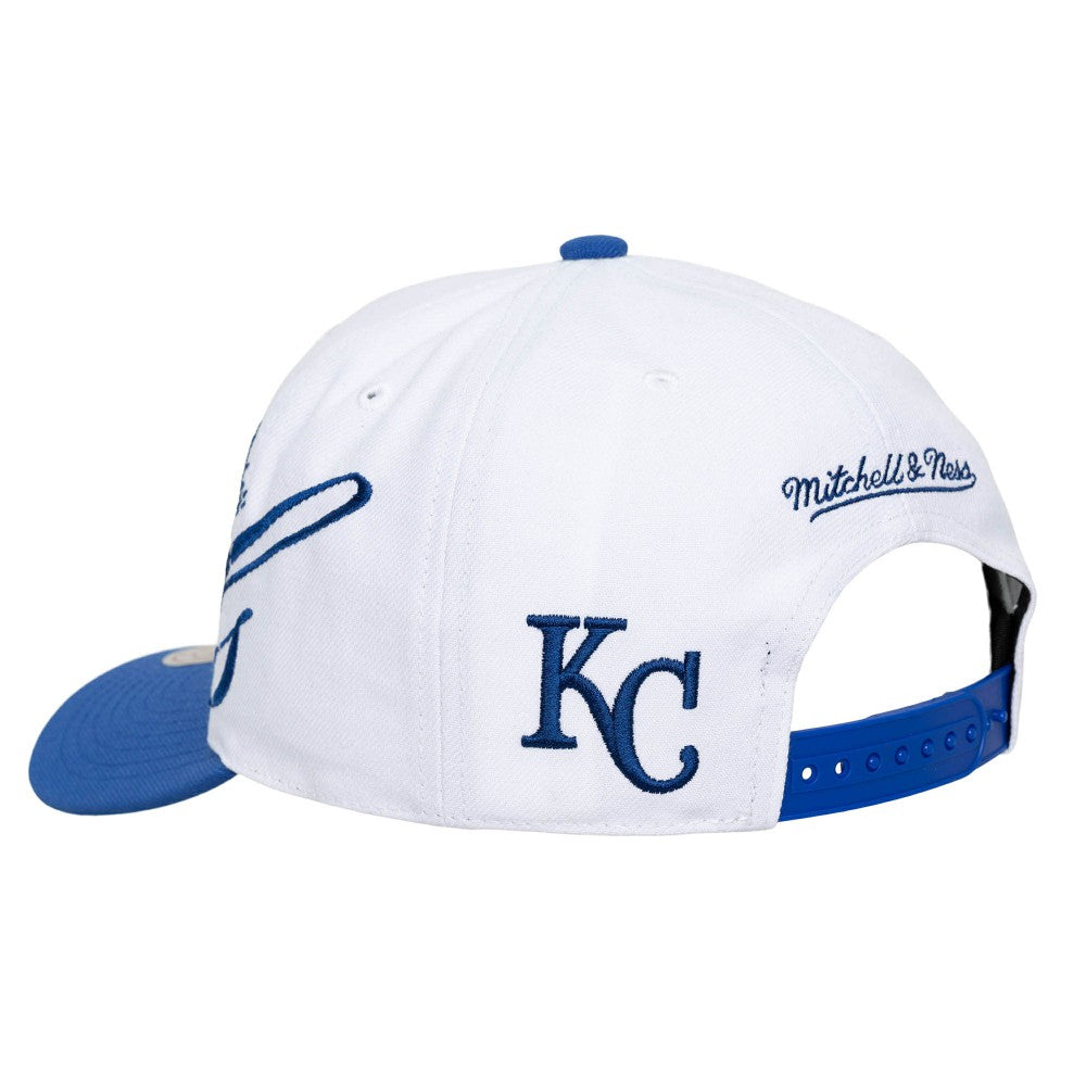 Kansas City Royals Mitchell & Ness Unisex XL Script Pro Crown Snapback Hat - White/Royal Hats