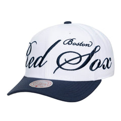 Boston Red Sox Mitchell & Ness Unisex XL Script Pro Crown Snapback Hat - White/Navy Hats