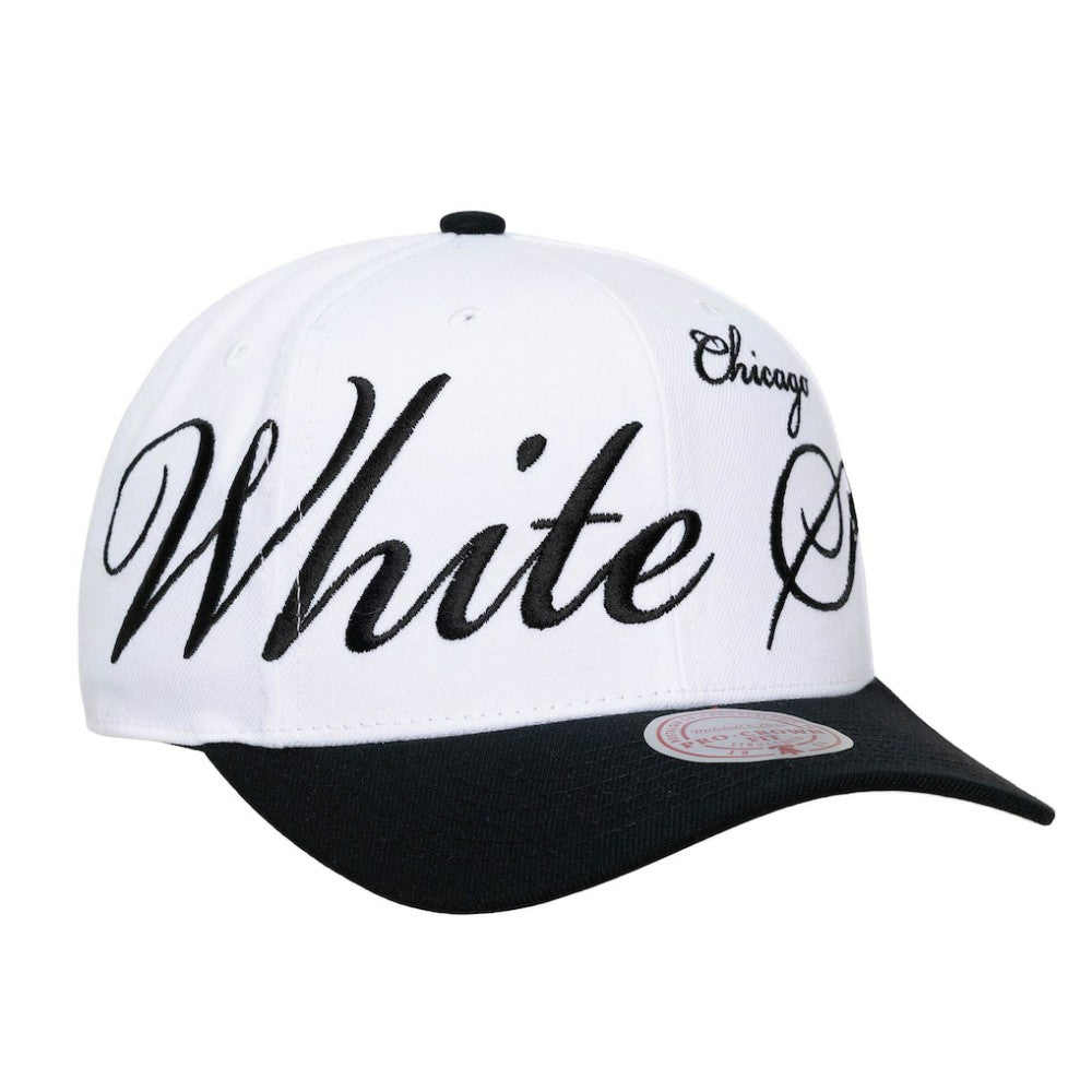 Chicago White Sox Mitchell & Ness Unisex XL Script Pro Crown Snapback Hat - White/Black Hats