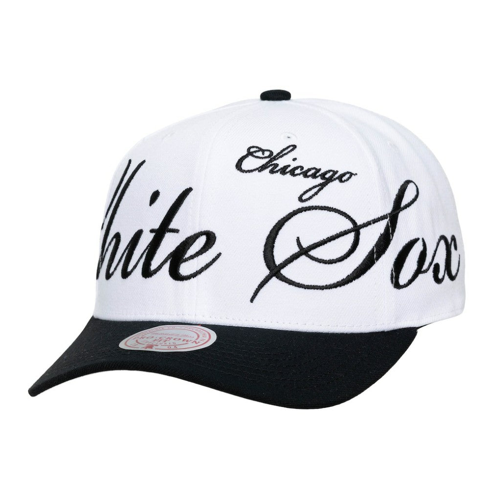 Chicago White Sox Mitchell & Ness Unisex XL Script Pro Crown Snapback Hat - White/Black Hats