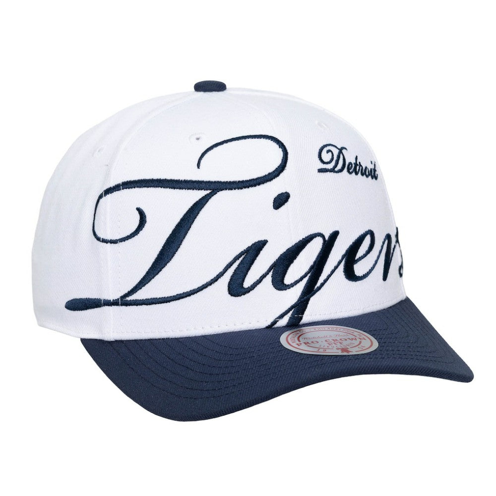 Detroit Tigers Mitchell & Ness Unisex XL Script Pro Crown Snapback Hat - White/Navy Hats