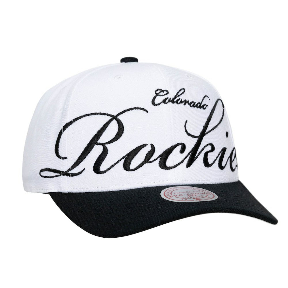 Colorado Rockies Mitchell & Ness Unisex XL Script Pro Crown Snapback Hat - White/Black Hats