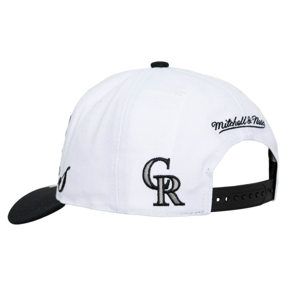 Colorado Rockies Mitchell & Ness Unisex XL Script Pro Crown Snapback Hat - White/Black Hats