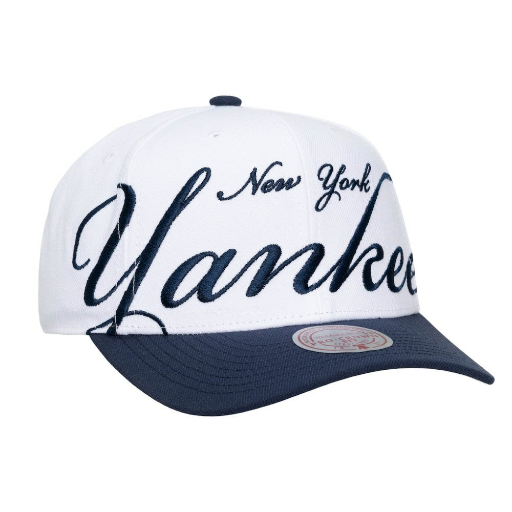 New York Yankees Mitchell & Ness Unisex XL Script Pro Crown Adjustable Hat - White/Navy Hats