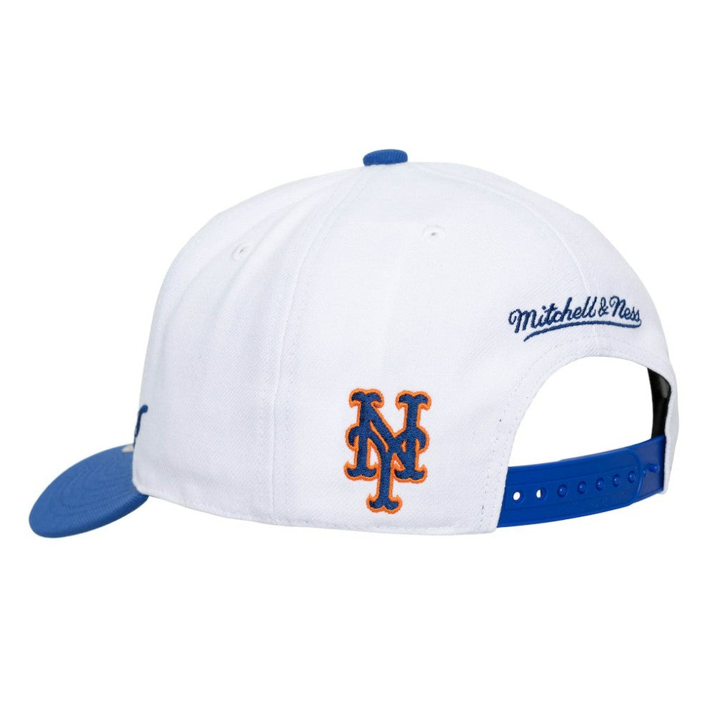 New York Mets Mitchell & Ness Unisex XL Script Pro Crown Snapback Hat - White/Royal Hats
