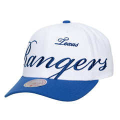 Texas Rangers Mitchell & Ness Unisex XL Script Pro Crown Adjustable Hat - White/Royal Hats