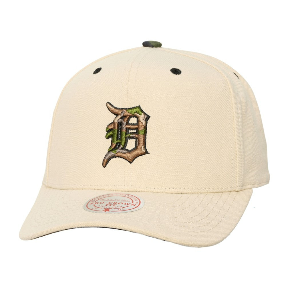 Detroit Tigers Mitchell & Ness Unisex Camo Logo Pro Crown Snapback Hat - Cream Hats