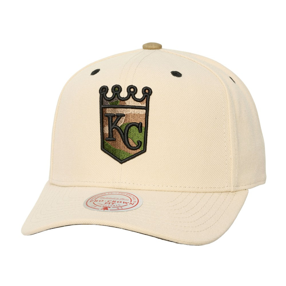 Kansas City Royals Mitchell & Ness Unisex Camo Logo Pro Crown Snapback Hat - Cream Hats