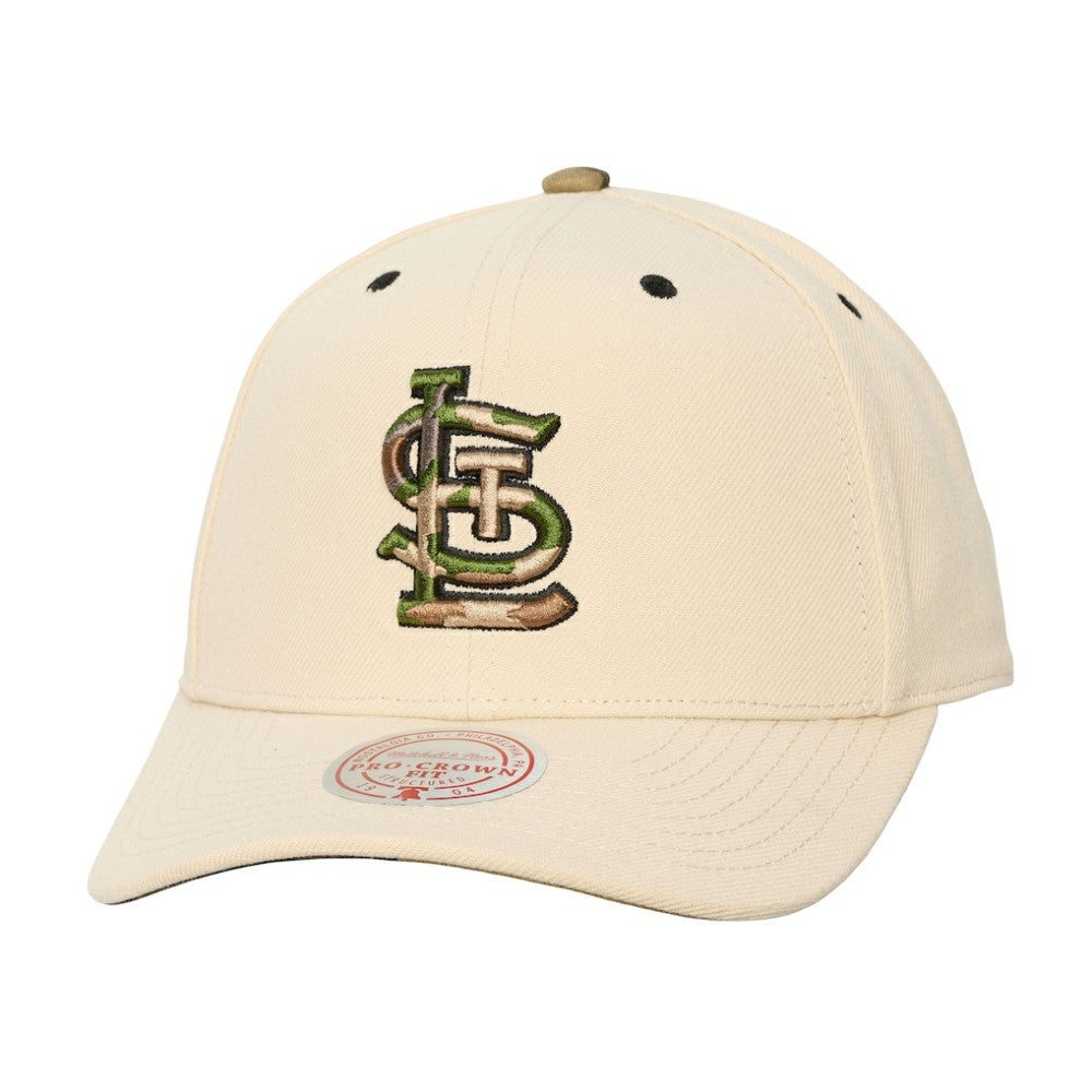 St. Louis Cardinals Mitchell & Ness Unisex Camo Logo Pro Crown Snapback Hat - Cream Hats