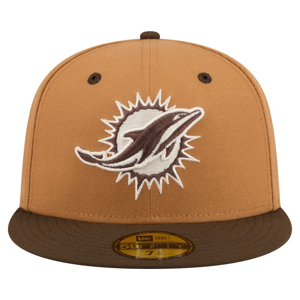 Miami Dolphins New Era Two-Tone Walnut 59FIFTY Fitted Hat Light Brown/Dark Brown