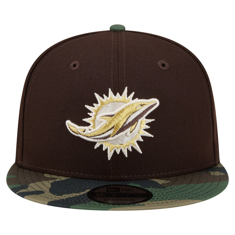 Miami Dolphins Adult Burnt Wood Camo 9FIFTY Snapback Hat Dark Brown