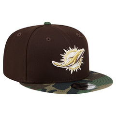 Miami Dolphins Adult Burnt Wood Camo 9FIFTY Snapback Hat Dark Brown