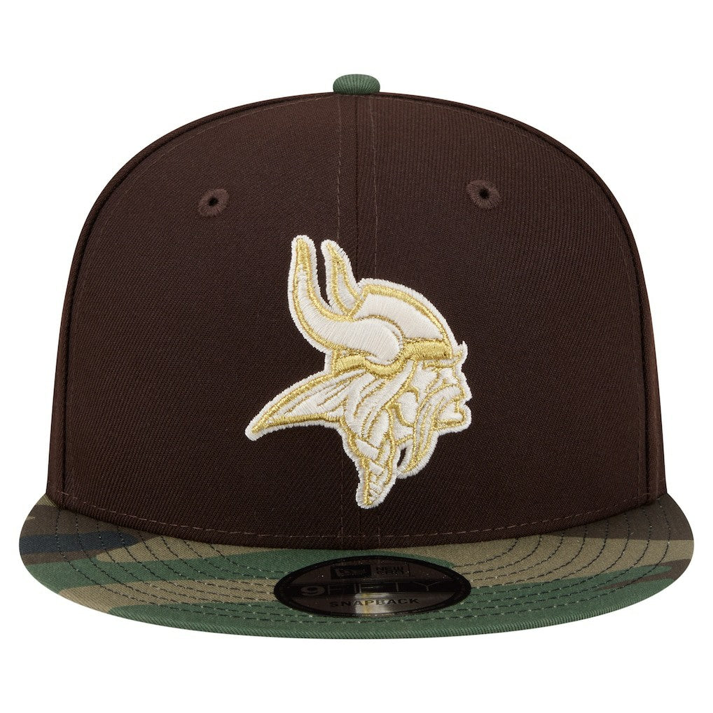 Minnesota Vikings Adult Burnt Wood Camo 9FIFTY Snapback Hat Dark Brown