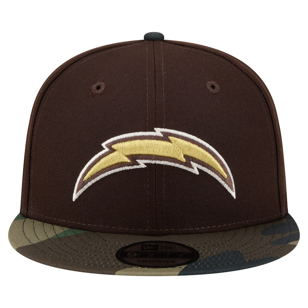 Los Angeles Chargers Adult Burnt Wood Camo 9FIFTY Snapback Hat Dark Brown