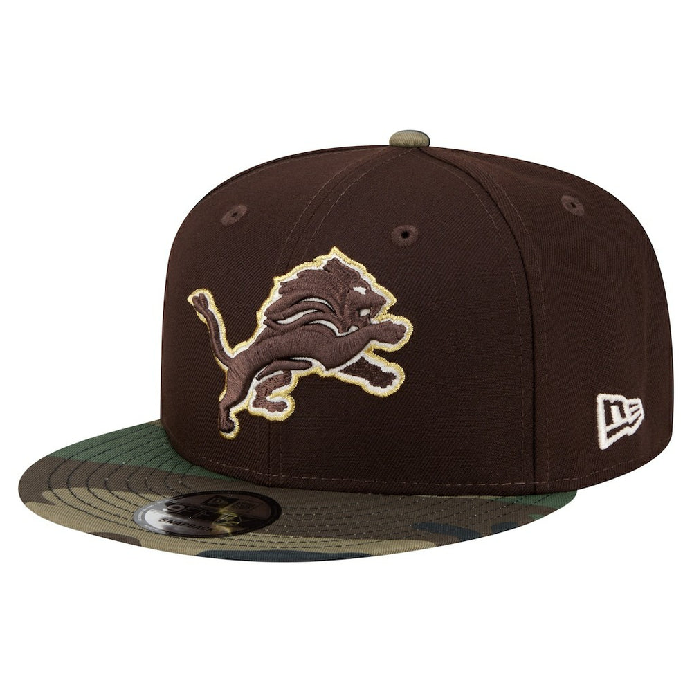 Detroit Lions Adult Burnt Wood Camo 9FIFTY Snapback Hat Dark Brown