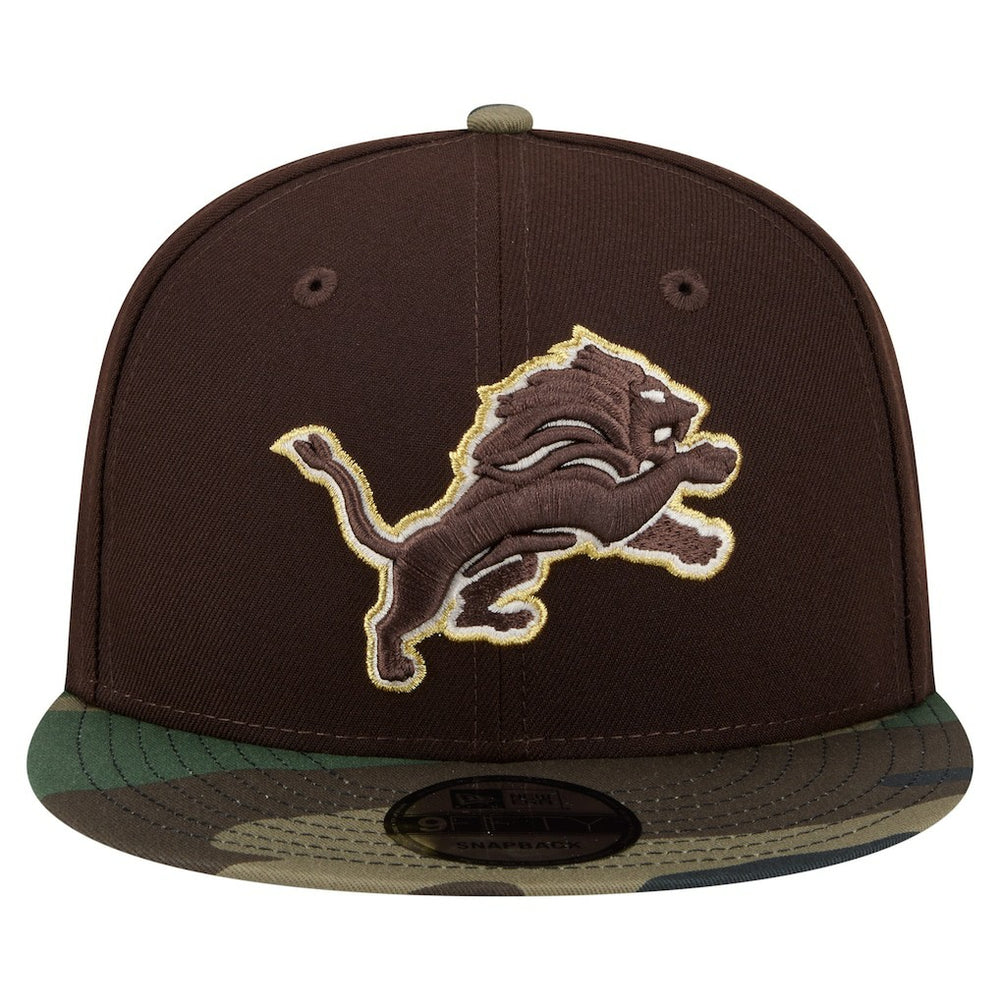 Detroit Lions Adult Burnt Wood Camo 9FIFTY Snapback Hat Dark Brown