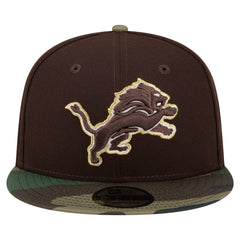 Detroit Lions Adult Burnt Wood Camo 9FIFTY Snapback Hat Dark Brown
