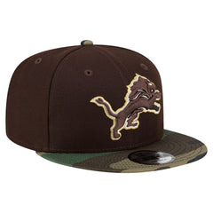 Detroit Lions Adult Burnt Wood Camo 9FIFTY Snapback Hat Dark Brown