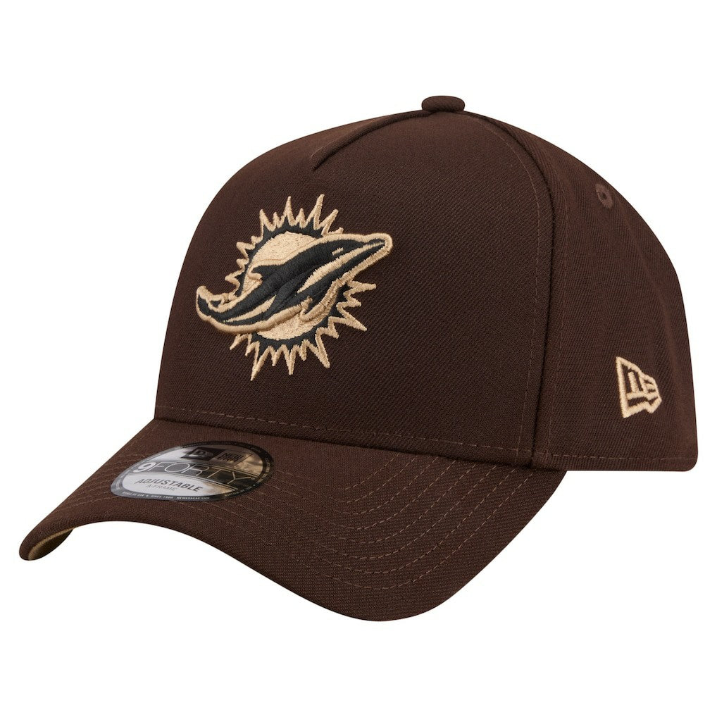 Miami Dolphins New Era Burnt Wood A-Frame 9FORTY Adjustable Hat Dark Brown