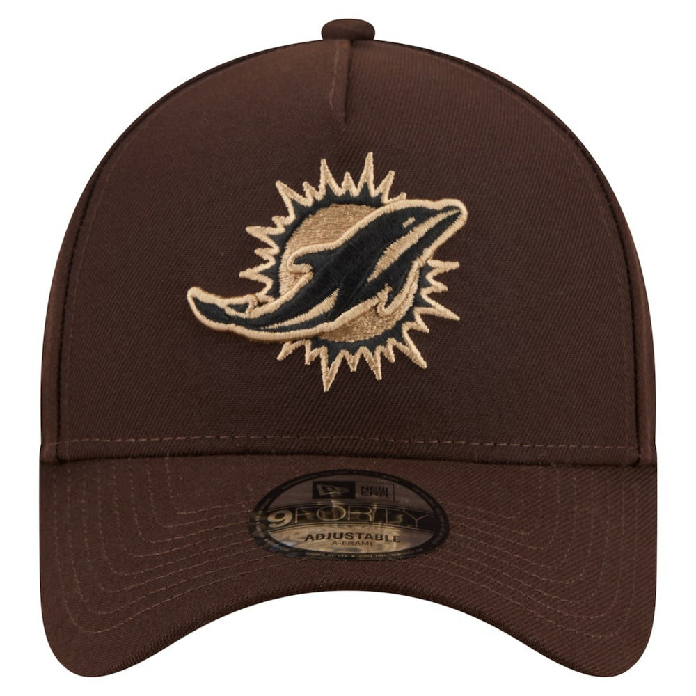 Miami Dolphins New Era Burnt Wood A-Frame 9FORTY Adjustable Hat Dark Brown