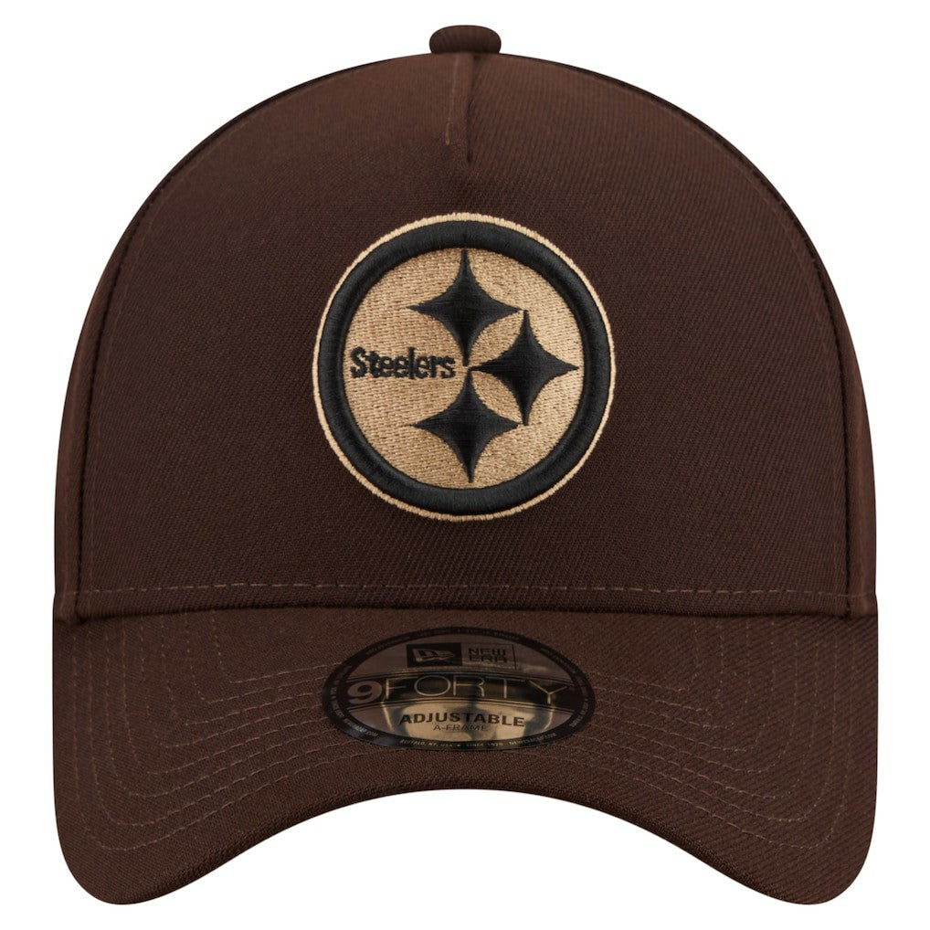 Pittsburgh Steelers New Era Burnt Wood A-Frame 9FORTY Adjustable Hat Dark Brown