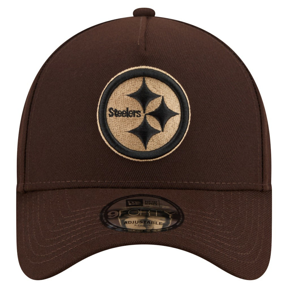 Pittsburgh Steelers New Era Burnt Wood A-Frame 9FORTY Adjustable Hat Dark Brown
