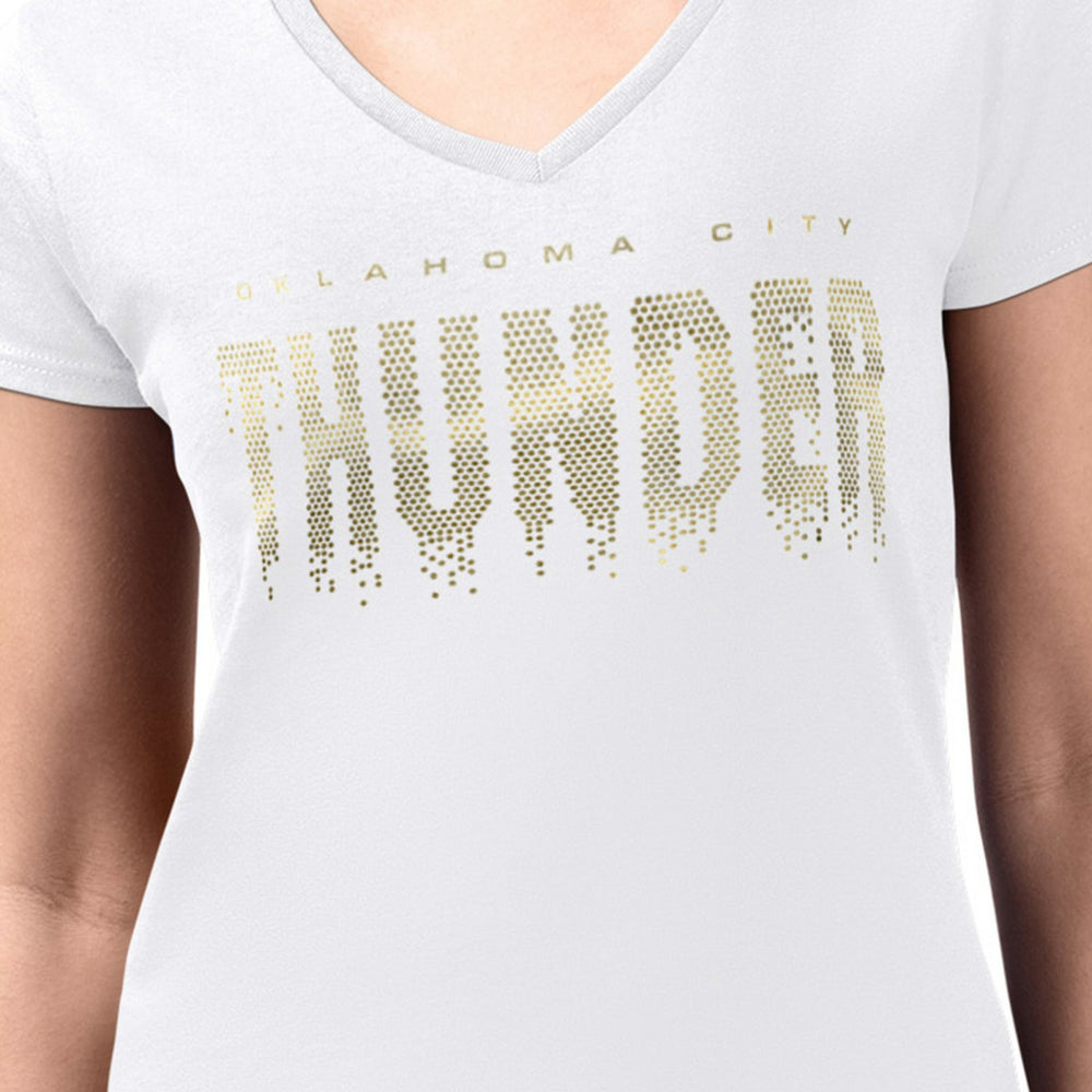 Oklahoma City Thunder G-III 4Her by Carl Banks Women's Super-Slim-Fit Metallic Drop Lightweight V-Neck T-Shirt White