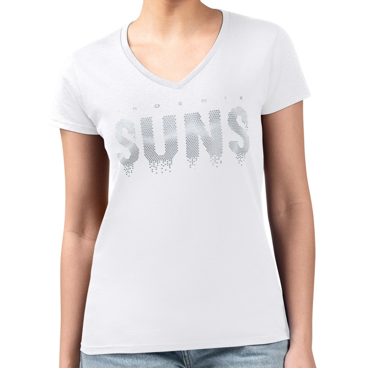 Phoenix Suns G-III 4Her by Carl Banks Women's Super-Slim-Fit Metallic Drop Lightweight V-Neck T-Shirt White