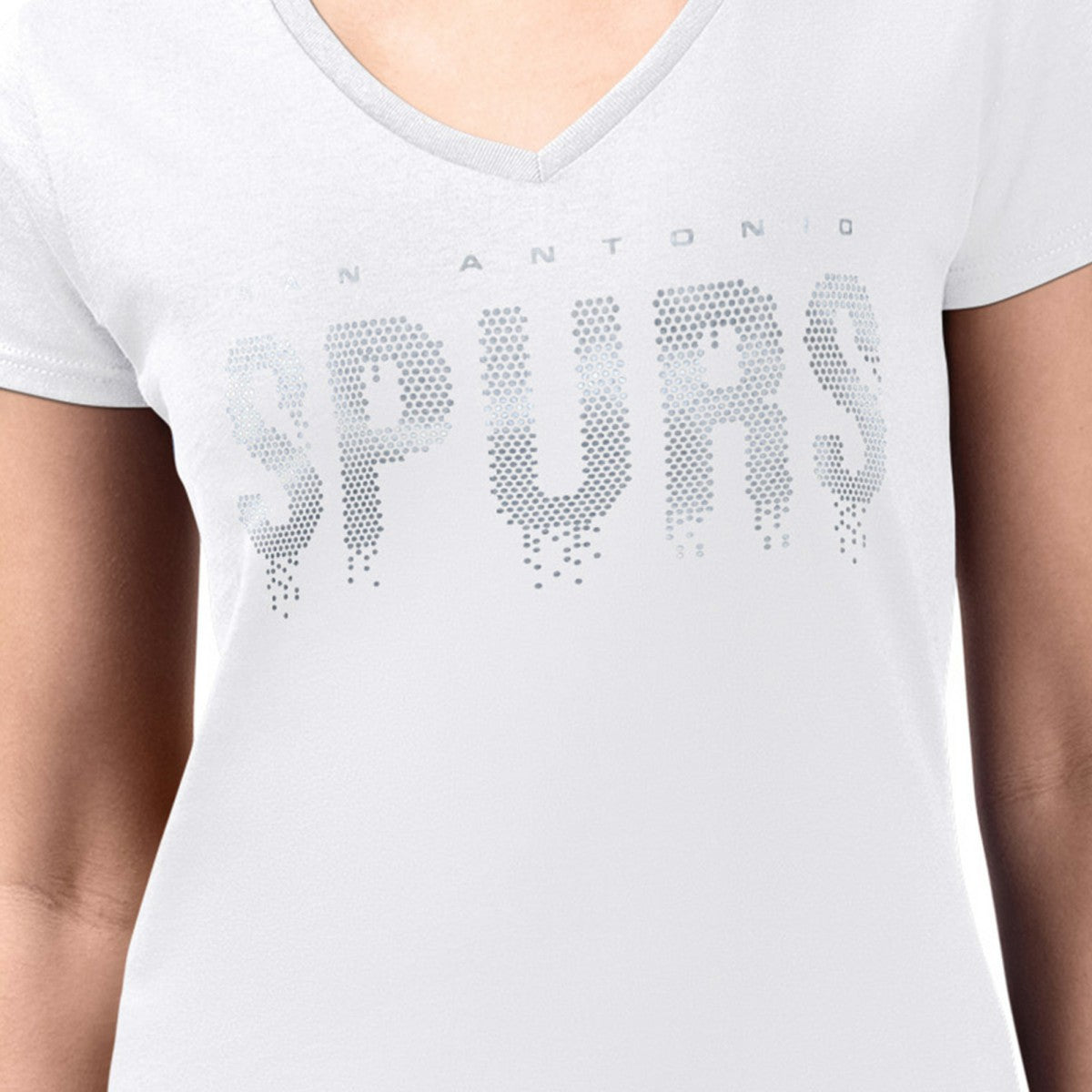 San Antonio Spurs G-III 4Her by Carl Banks Women's Super-Slim-Fit Metallic Drop Lightweight V-Neck T-Shirt White