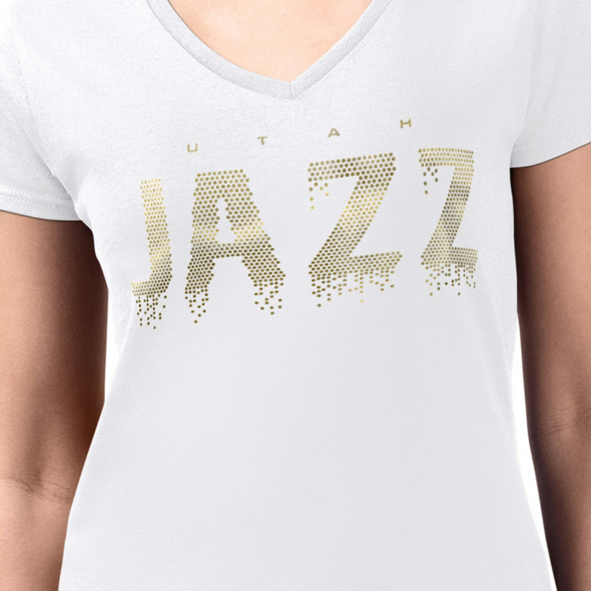 Utah Jazz G-III 4Her by Carl Banks Women's Super-Slim-Fit Metallic Drop Lightweight V-Neck T-Shirt White