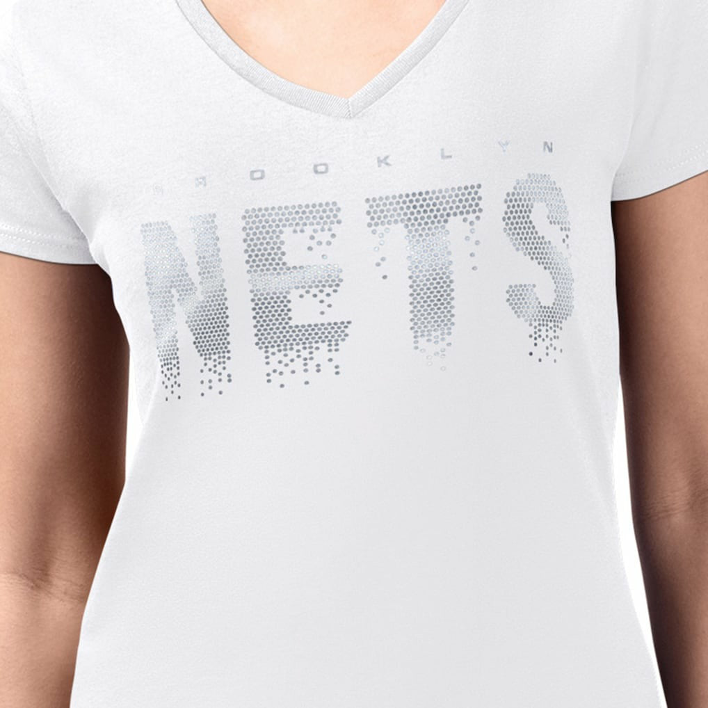 Brooklyn Nets G-III 4Her by Carl Banks Women's Super-Slim-Fit Metallic Drop Lightweight V-Neck T-Shirt White