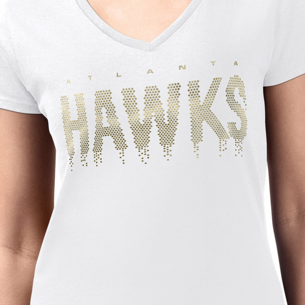 Atlanta Hawks G-III 4Her by Carl Banks Women's Super-Slim-Fit Metallic Drop Lightweight V-Neck T-Shirt White