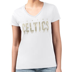 Boston Celtics G-III 4Her by Carl Banks Women's Super-Slim-Fit Metallic Drop Lightweight V-Neck T-Shirt White