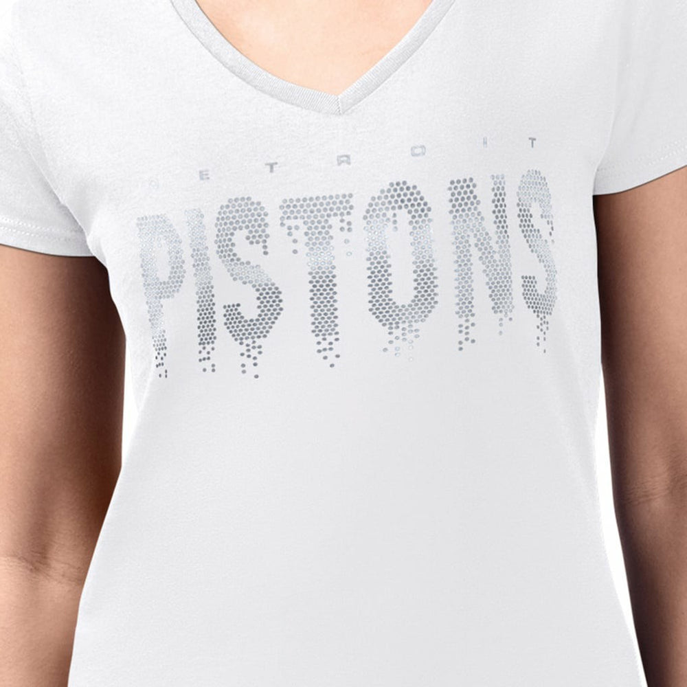 Detroit Pistons G-III 4Her by Carl Banks Women's Super-Slim-Fit Metallic Drop Lightweight V-Neck T-Shirt White