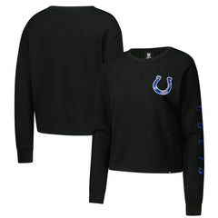 Indianapolis Colts New Era Women's Sport Night Thermal Long Sleeve Cropped T-Shirt Black