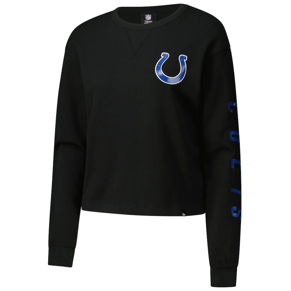 Indianapolis Colts New Era Women's Sport Night Thermal Long Sleeve Cropped T-Shirt Black