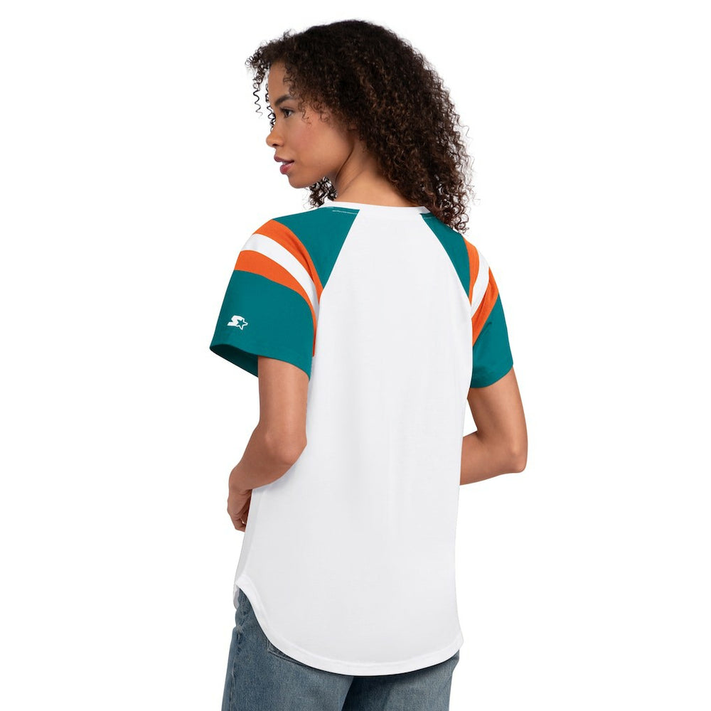 Miami Dolphins Starter Women's Game On Notch Neck T-Shirt White