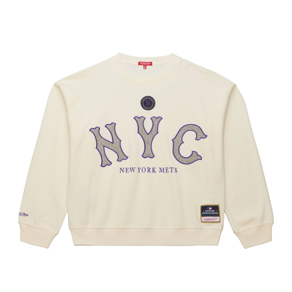 New York Mets Mitchell & Ness Women's Premium Oversized Crewneck Sweatshirt - Cream Sweatshirts