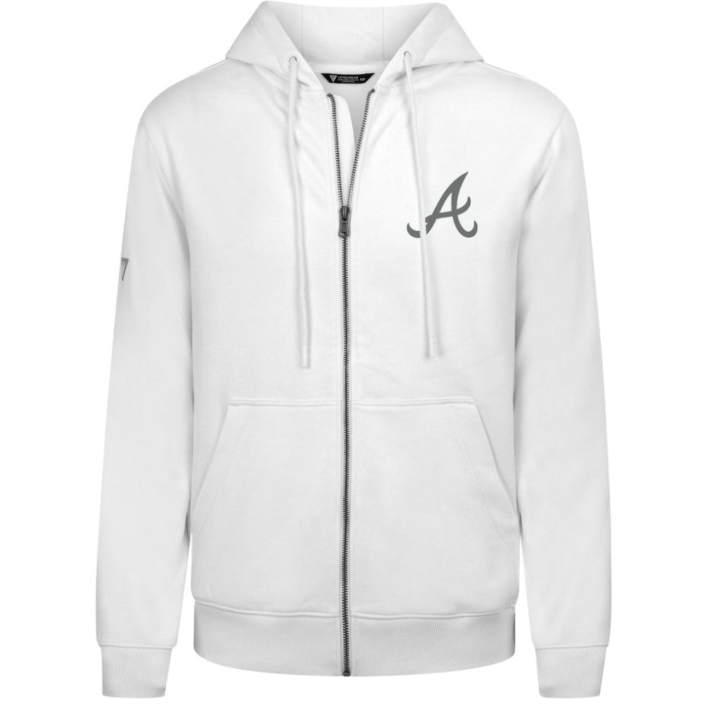 Atlanta Braves Levelwear Podium Chenille Logo Full-Zip Hoodie - White Hoodies