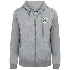Miami Marlins Levelwear Podium Chenille Logo Full-Zip Hoodie - Heather Gray Hoodies