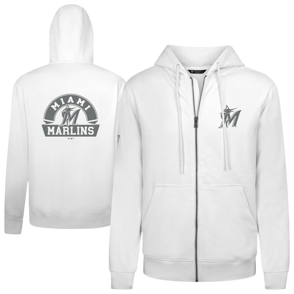 Miami Marlins Levelwear Podium Chenille Logo Full-Zip Hoodie - White Hoodies