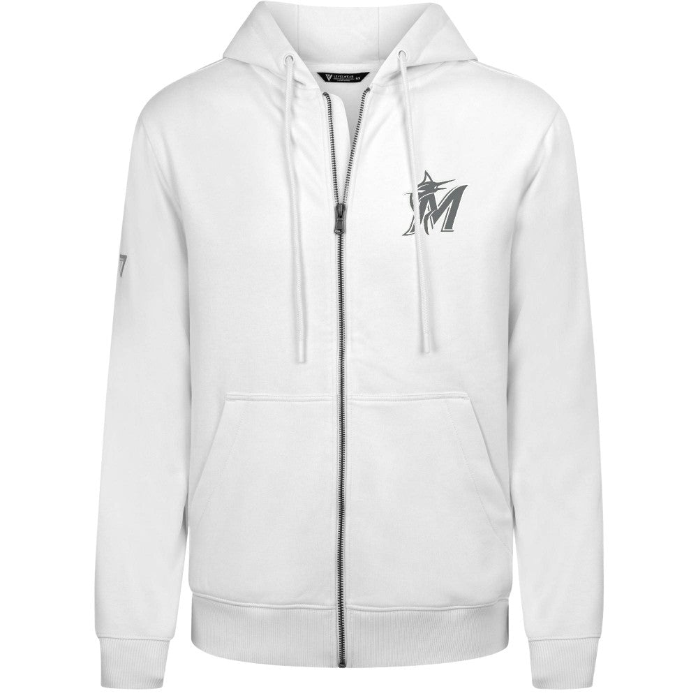 Miami Marlins Levelwear Podium Chenille Logo Full-Zip Hoodie - White Hoodies